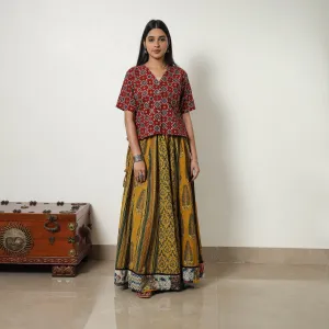 Yellow - Block Print Cotton 24 Kali Patchwork Ajrakh Long Skirt 20