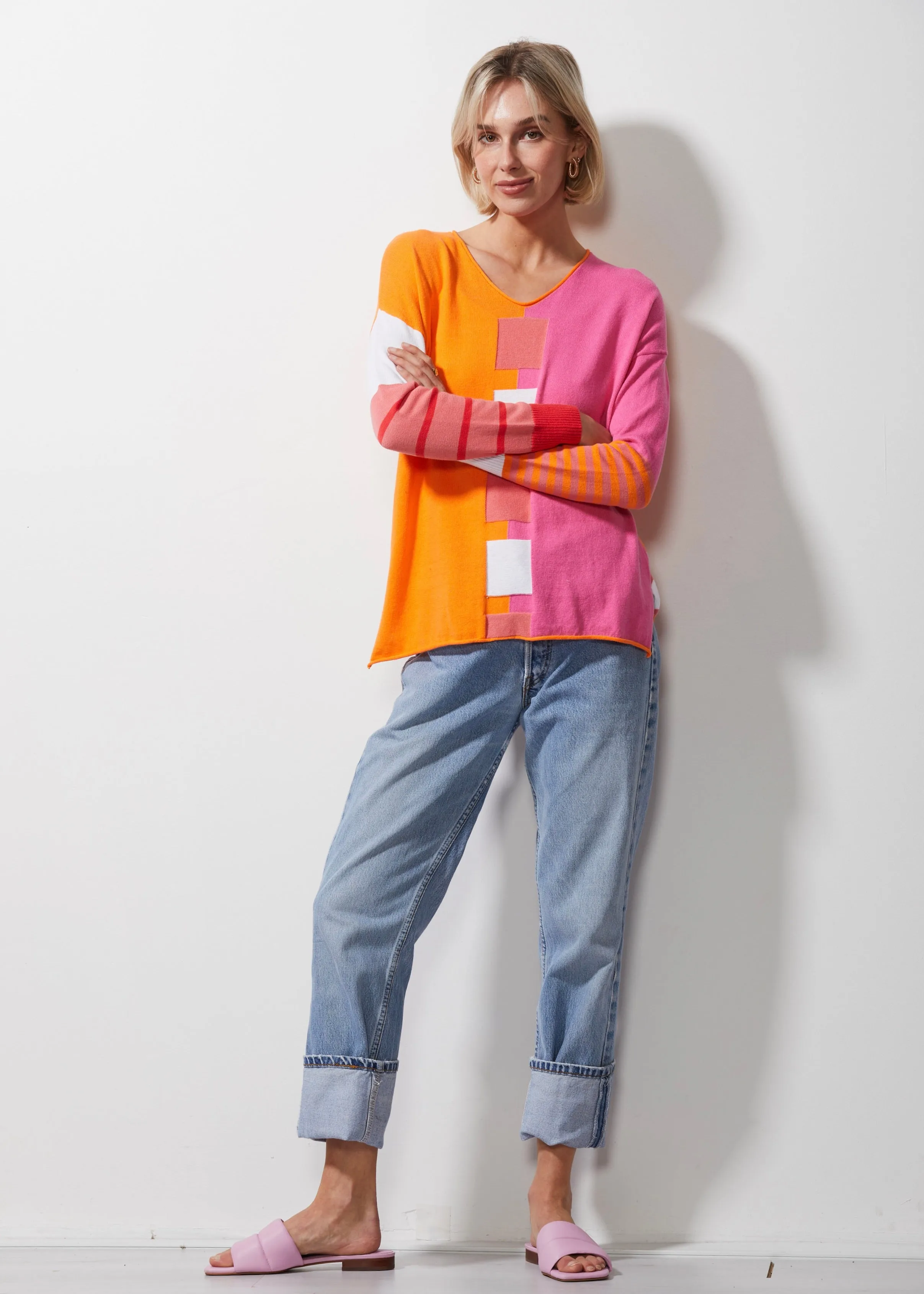 Zacket and Plover Intarsia knit in Sunset